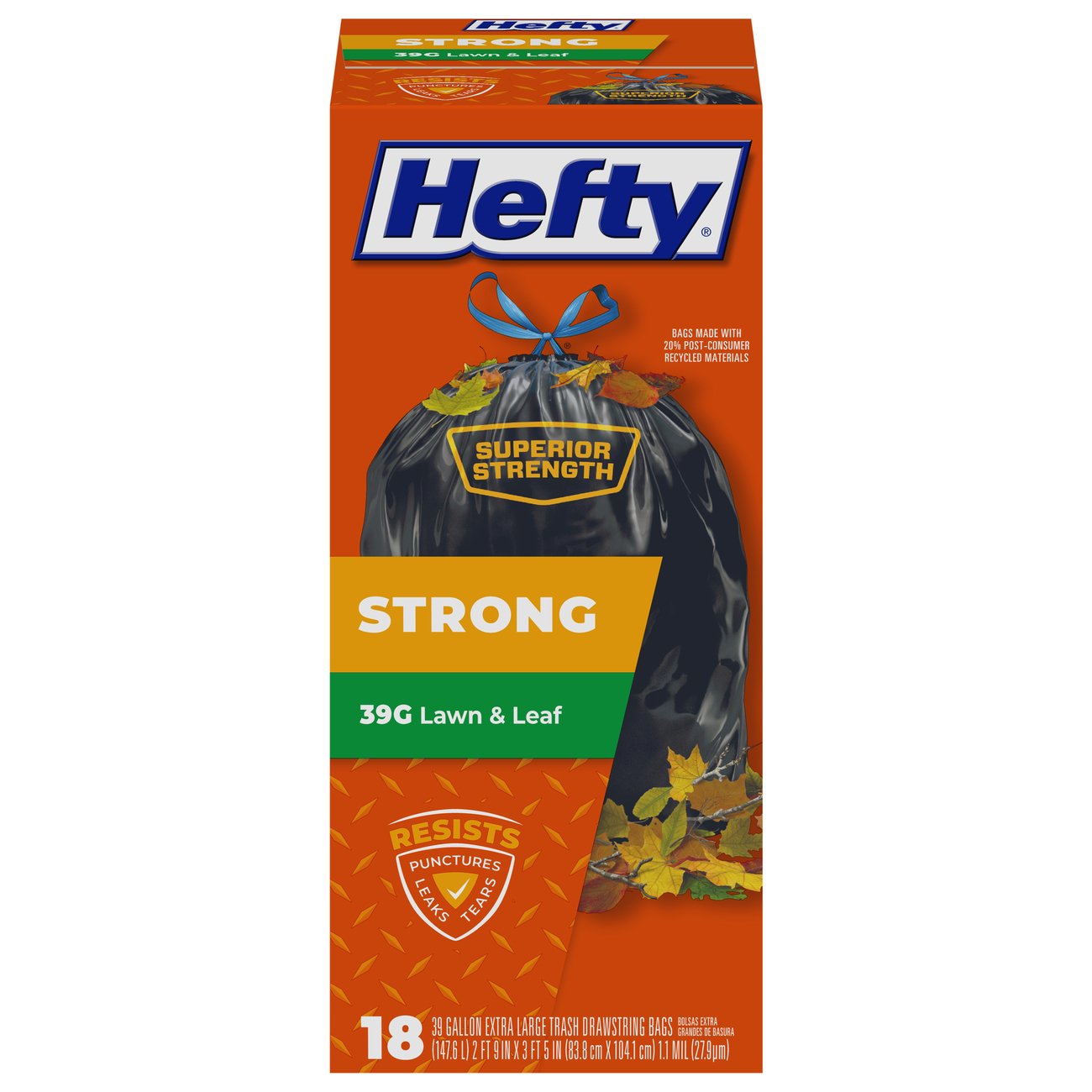 Hefty Strong Lawn & Leaf Extra Large 39 Gallon Drawstring Trash Bags