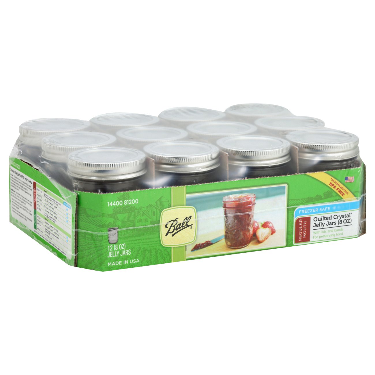 Ball Half Pint Quilted Crystal Jelly Jars & Lids-Regular Mouth