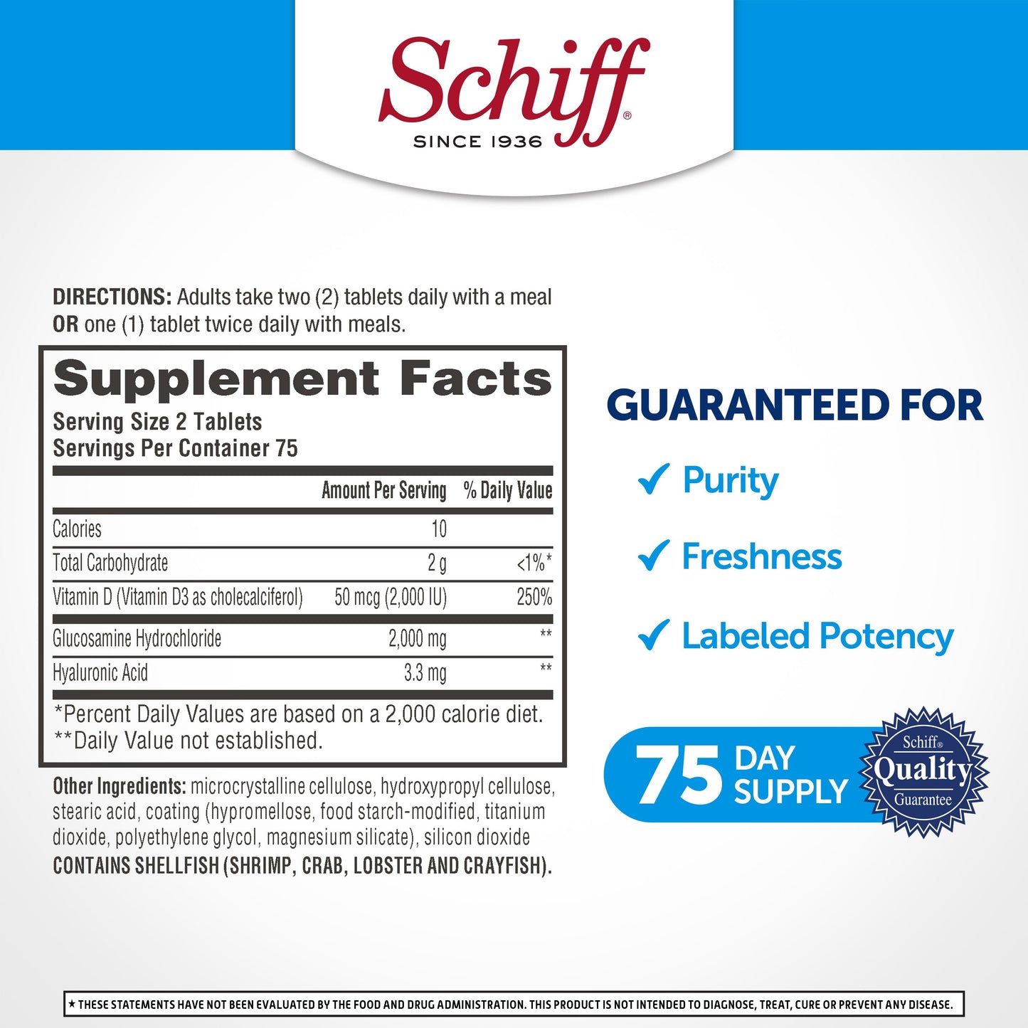 Schiff Glucosamine 2000mg Joint Supplement with Vitamin D3 and Hyaluronic Acid