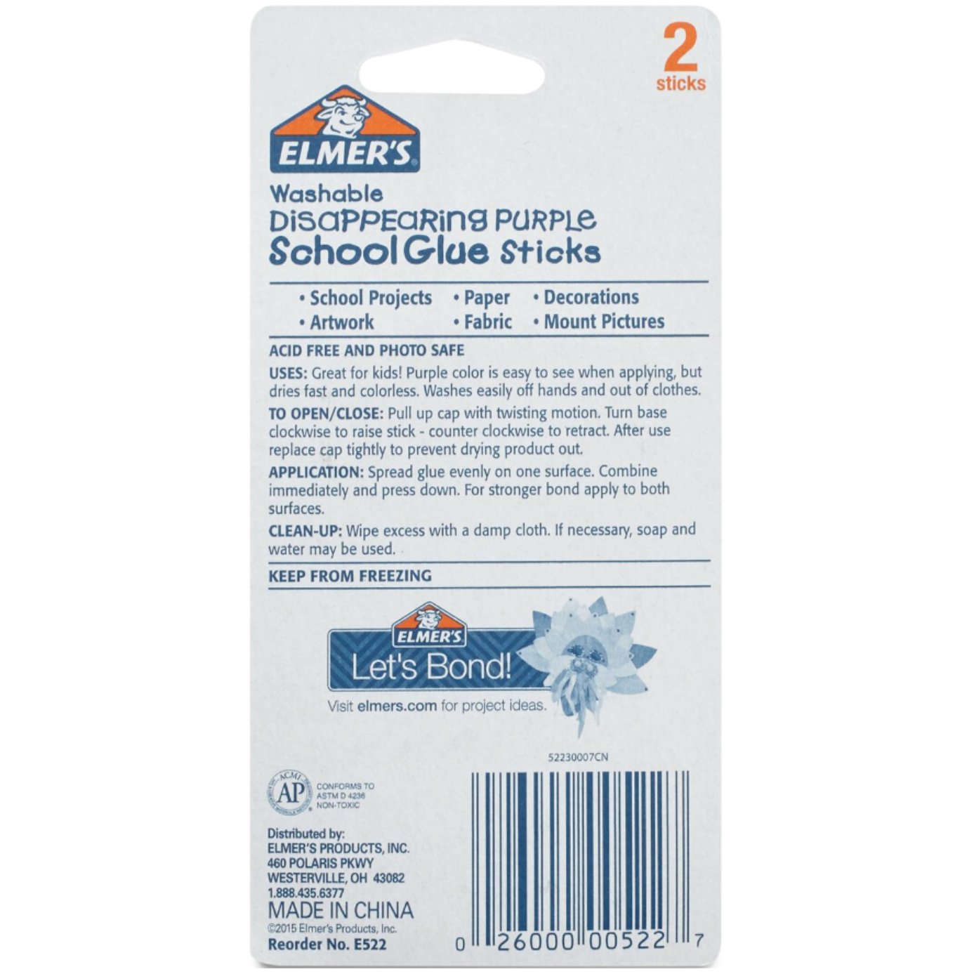 Elmer's Washable Disappearing Purple School Glue Sticks