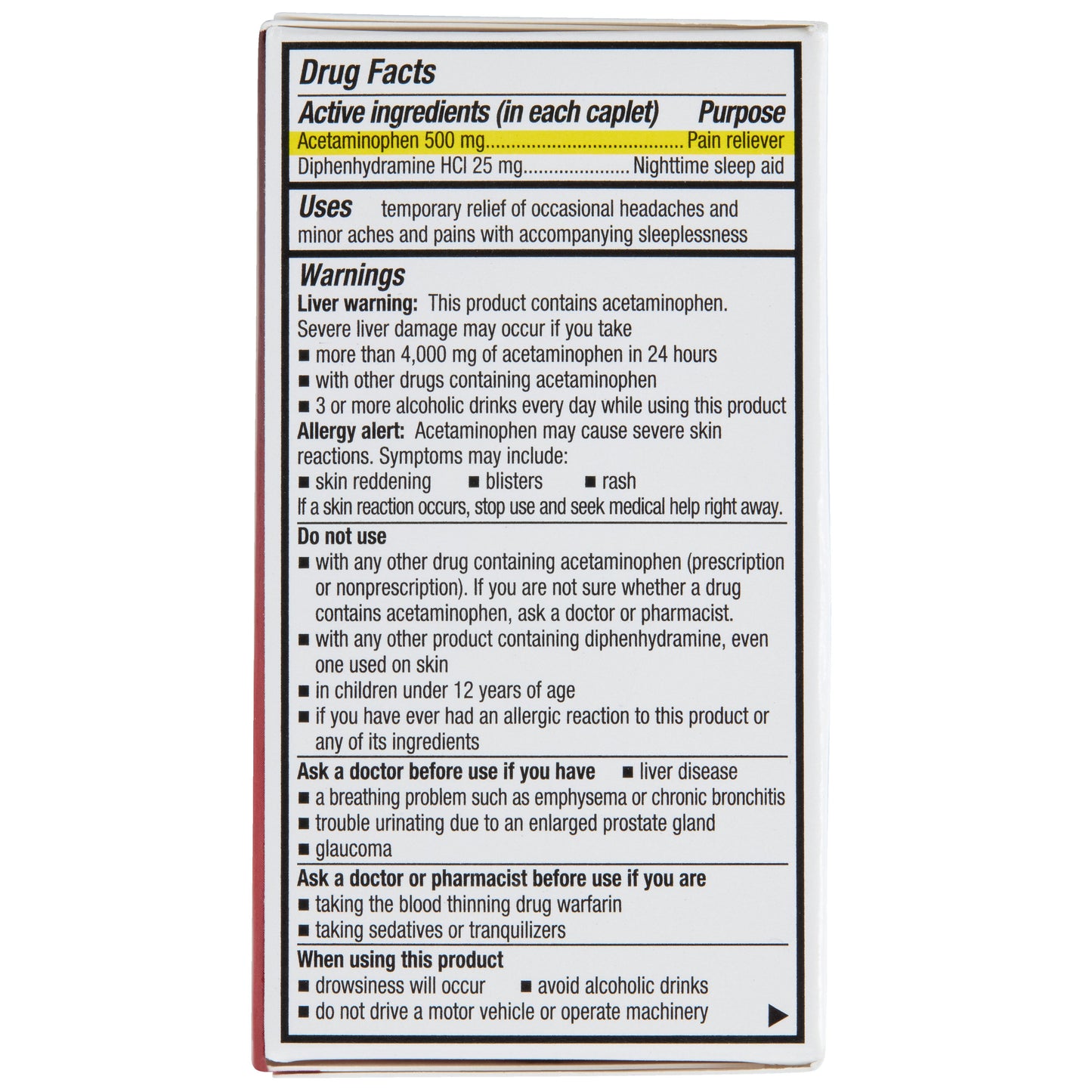 H-E-B Pain Relief PM Acetaminophen Caplets - 500 mg