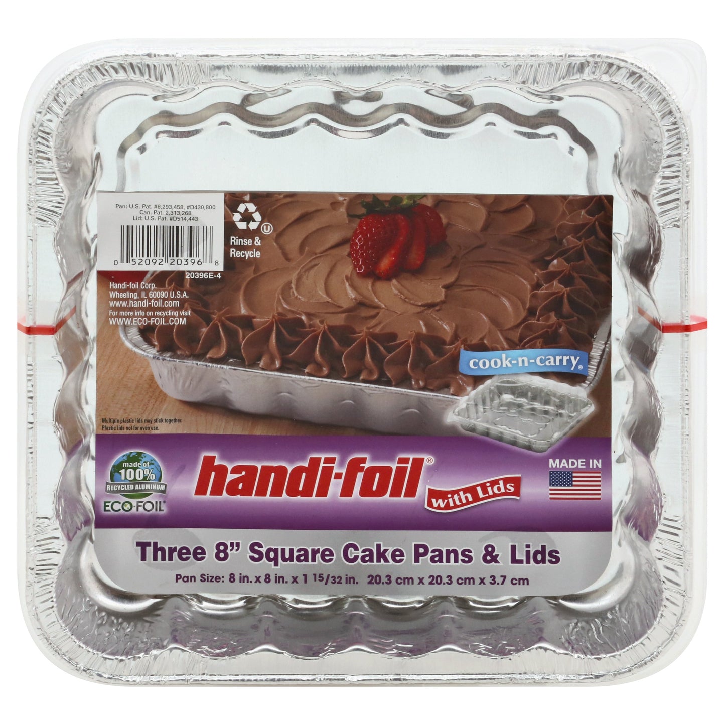 Handi-Foil Foil Square Cake Pans & Lids, 3 pk