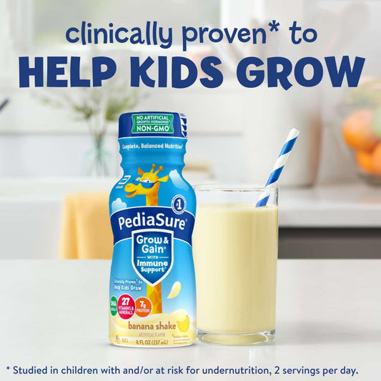 PediaSure Grow & Gain with Immune Support 7g Protein Shake for Kids - Banana, 8 oz Bottles