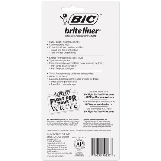BIC Brite Liner Chisel Tip Highlighters - Assorted Ink