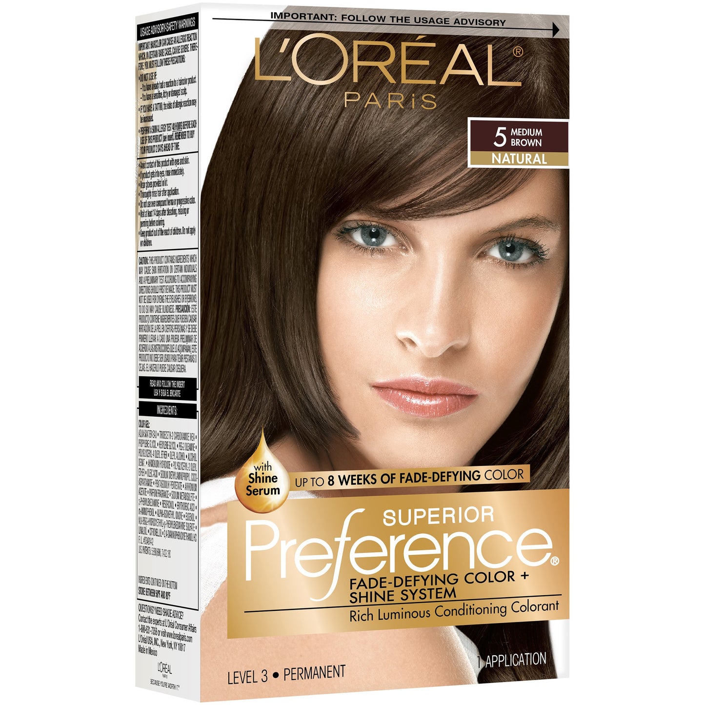 L'Oréal Paris Superior Preference Permanent Hair Color, 5 Medium Brown