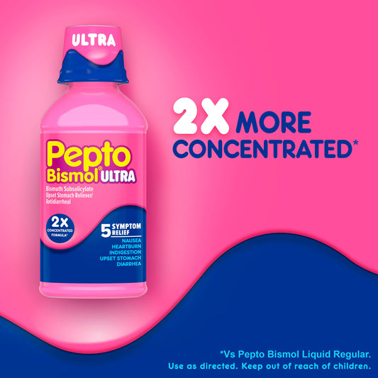 Pepto-Bismol Liquid Ultra for Nausea, Heartburn, Indigestion, Upset Stomach, & Diarrhea - 5 Symptom Fast Relief, Original Flavor