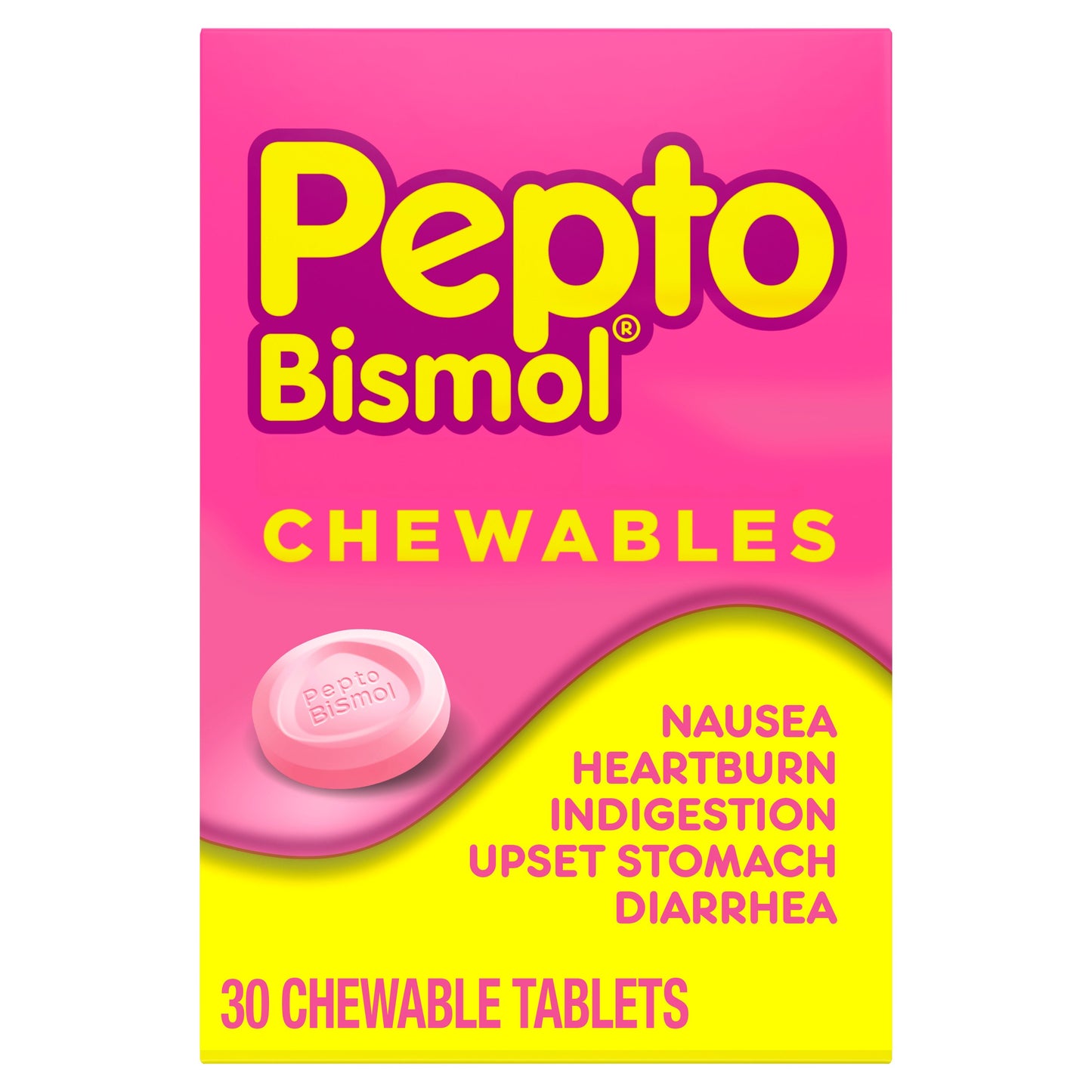 Pepto-Bismol Chewable Tablets for Nausea, Heartburn, Indigestion, Upset Stomach, & Diarrhea - 5 Symptom Fast Relief, Original Flavor