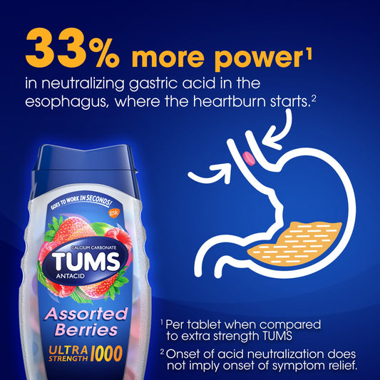 Tums Ultra Strength Chewable Antacid Tablets for Heartburn Relief, Assorted Berries