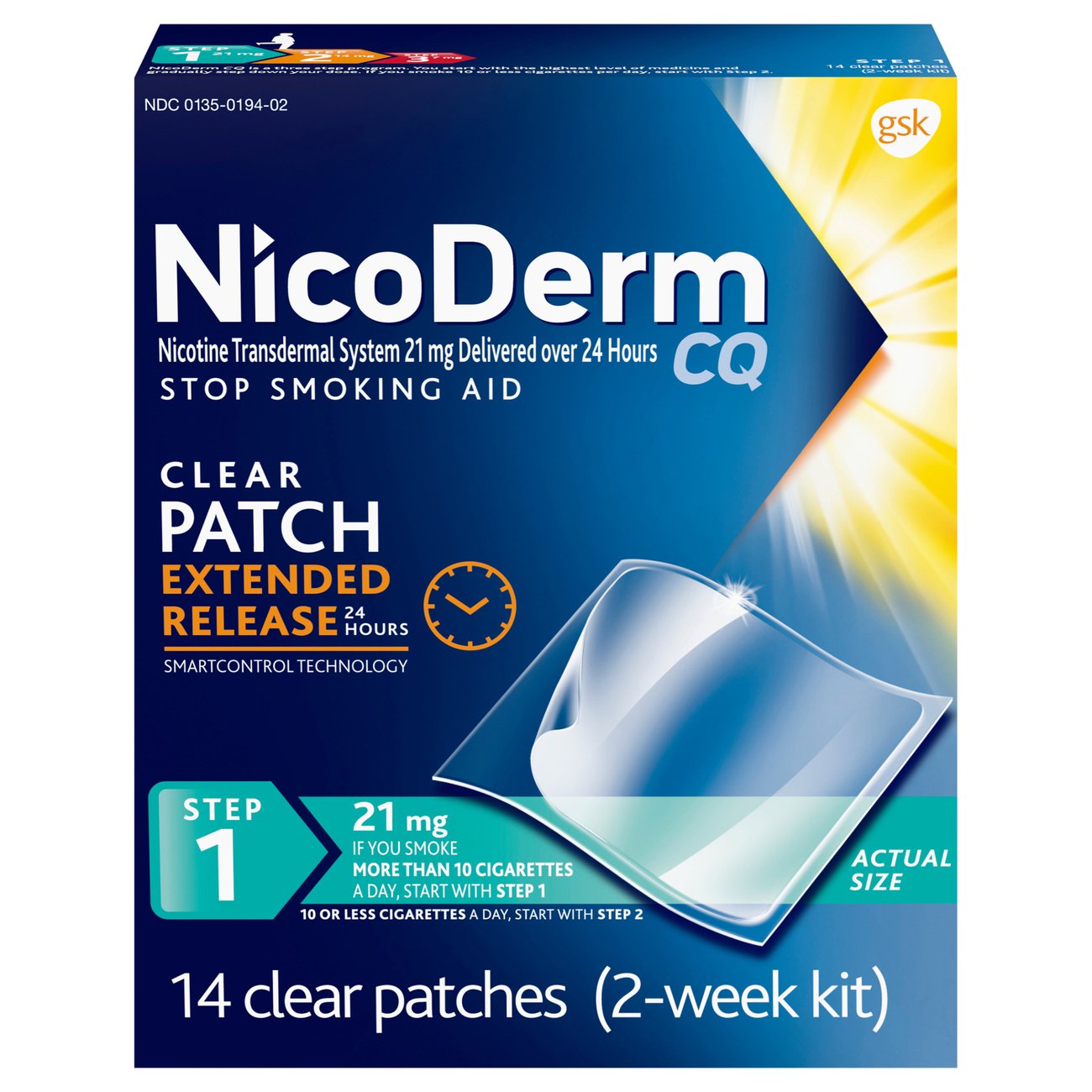 Nicoderm CQ Nicotine Patches to Stop Smoking, 21 mg, Step 1