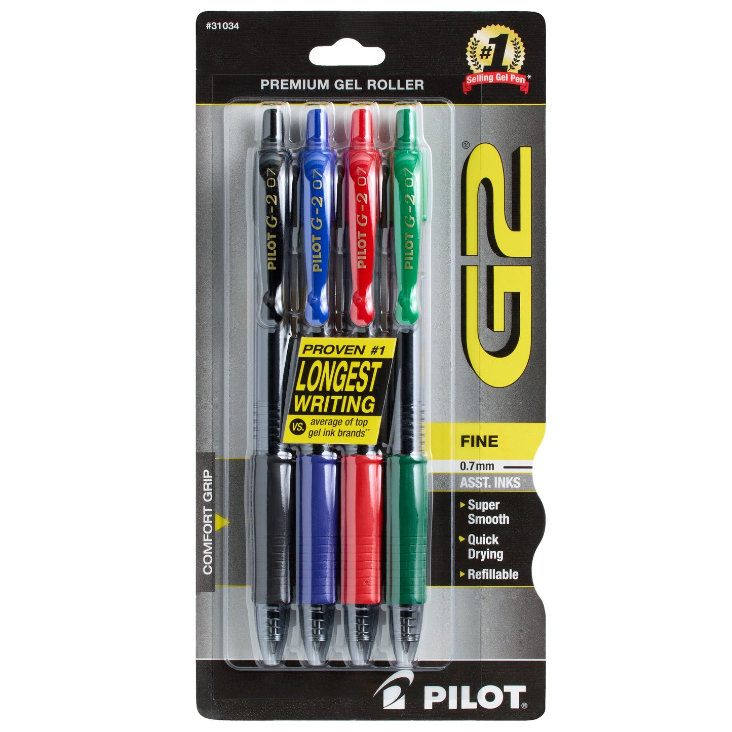 Pilot G2 0.7mm Retractable Gel Pens - Assorted Ink