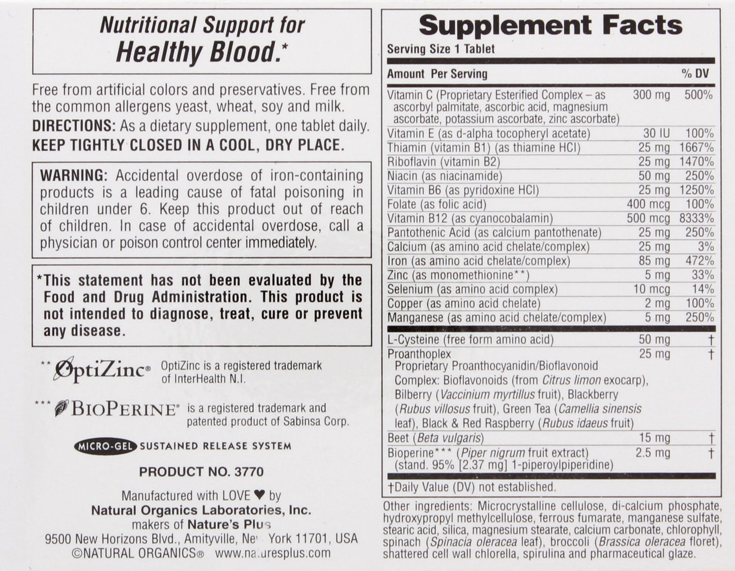 NaturesPlus Hema-Plex Vegetarian Tablets