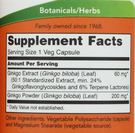 NOW Ginkgo Biloba 60 mg Veg Capsules