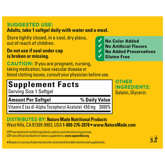 Nature Made Vitamin E 450 mg (1,000 IU) Liquid Softgels