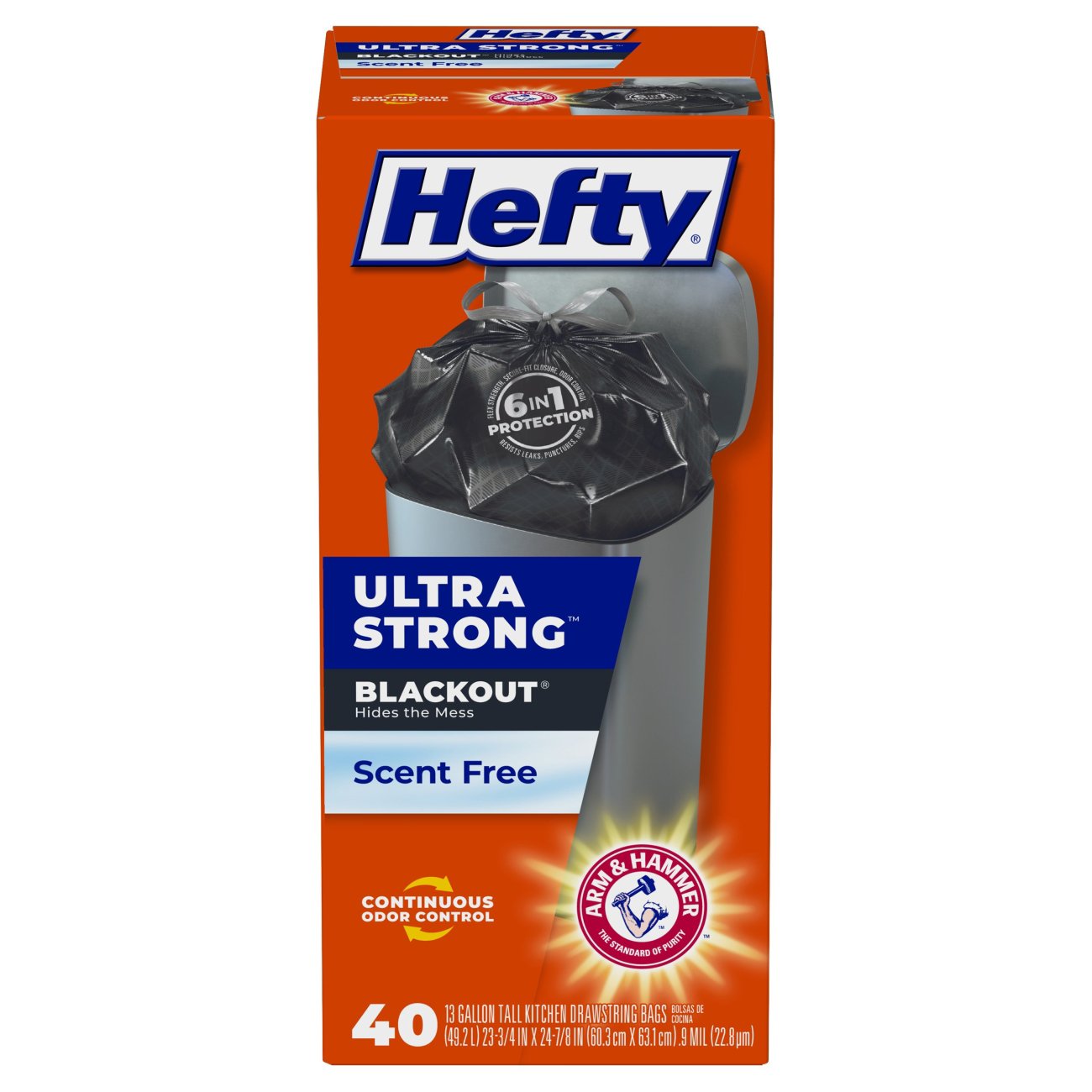 Hefty Ultra Strong Blackout Tall Kitchen Drawstring Trash Bags, 13 Gallon - Scent Free