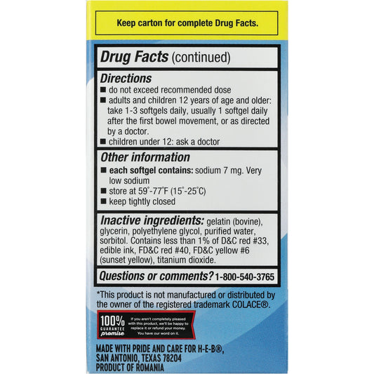 H-E-B Stool Softener Laxative 100 mg Softgels