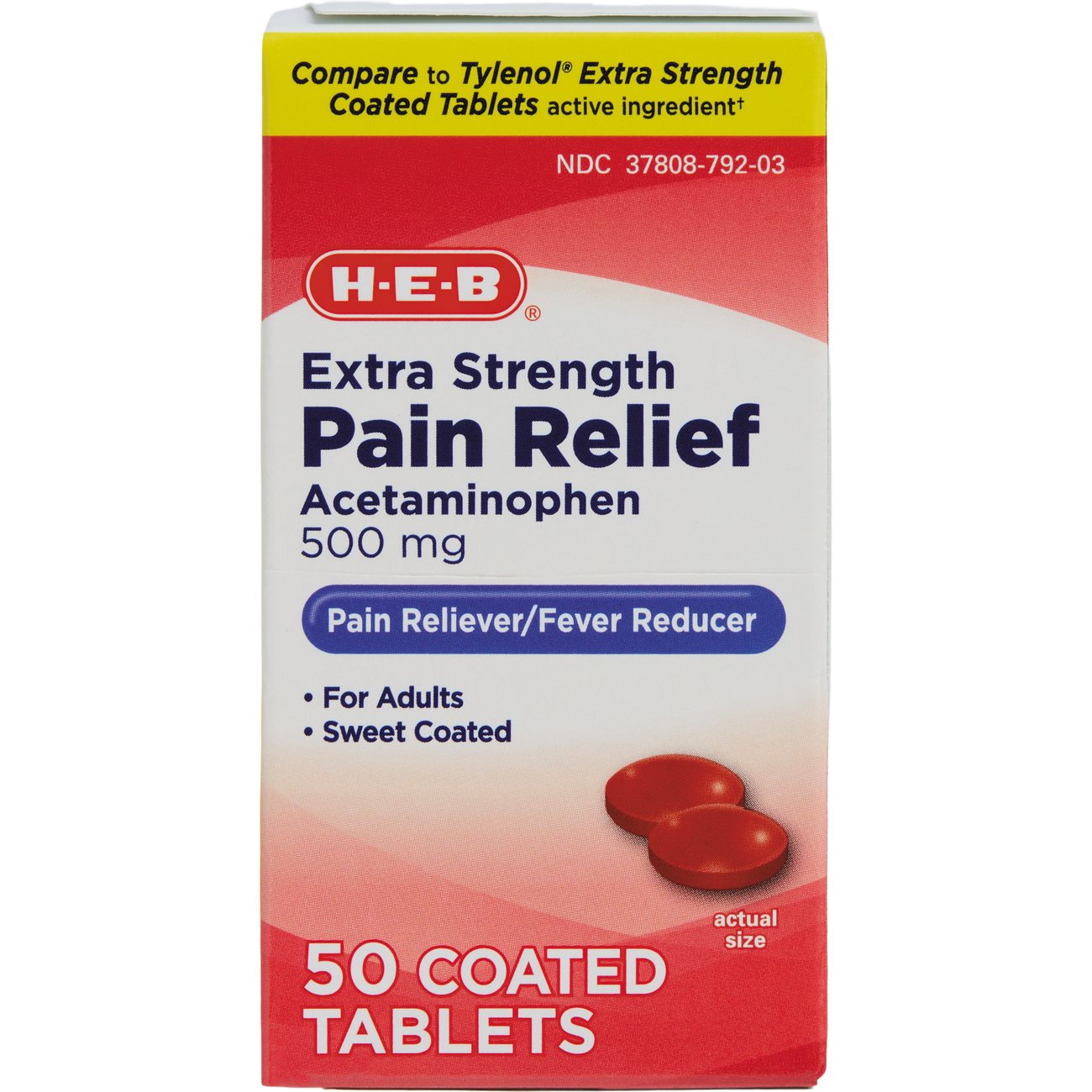 H-E-B Pain Relief Extra Strength Acetaminophen 500 Mg Easy Tabs Tablets