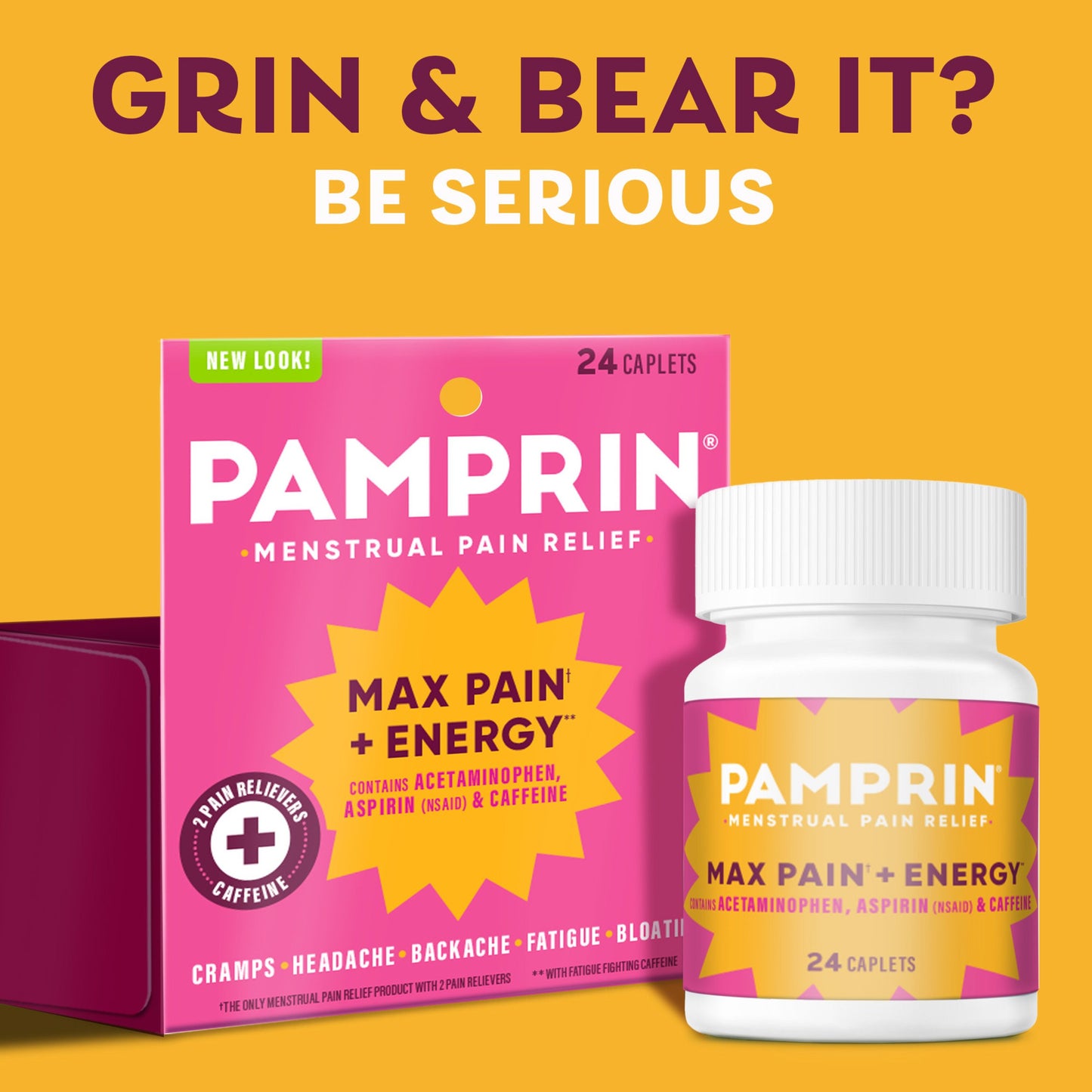 Pamprin Maximum Strength Menstrual Pain Relief + Energy Caplets