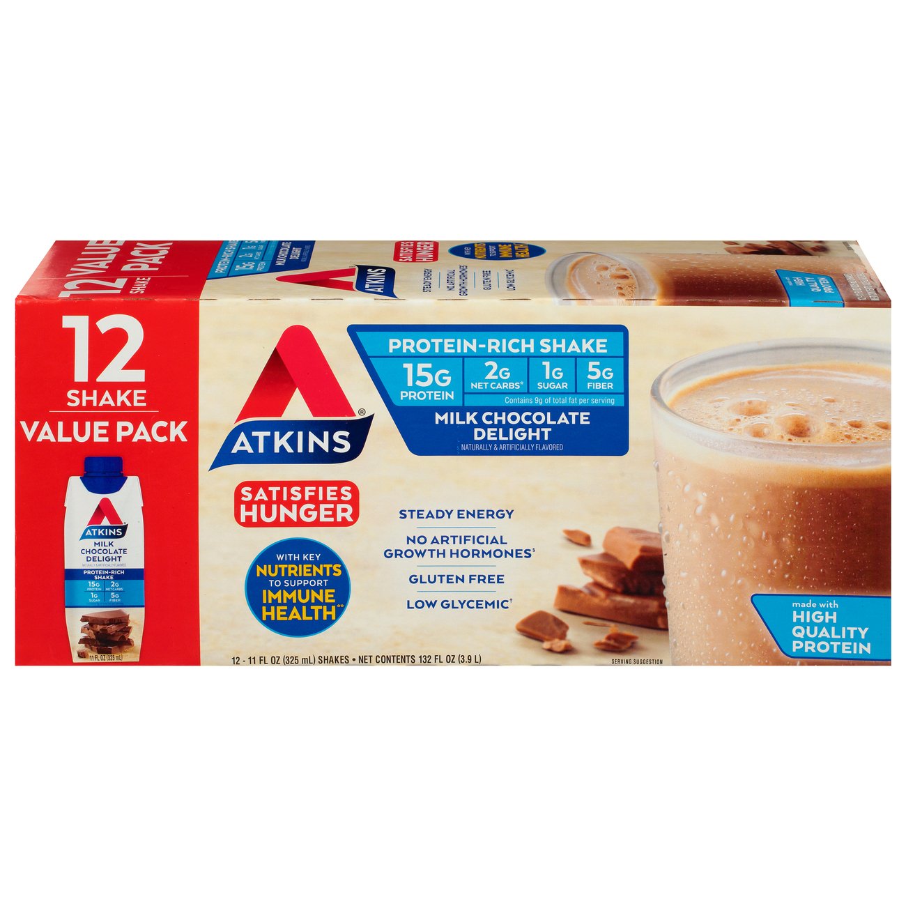 Atkins 15g Protein Shakes 12pk Bottles - Milk Chocolate Delight