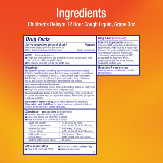 Delsym Children's Cough Suppressant Liquid, Grape Flavor