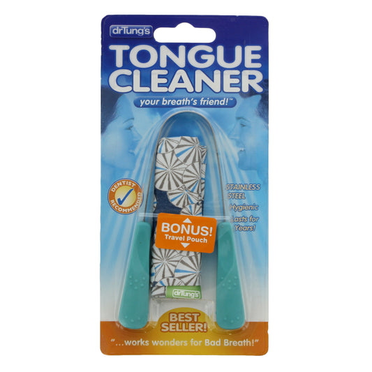 DrTung's Stainless Steel Tongue Cleaner with Travel Pouch, Colors May Vary