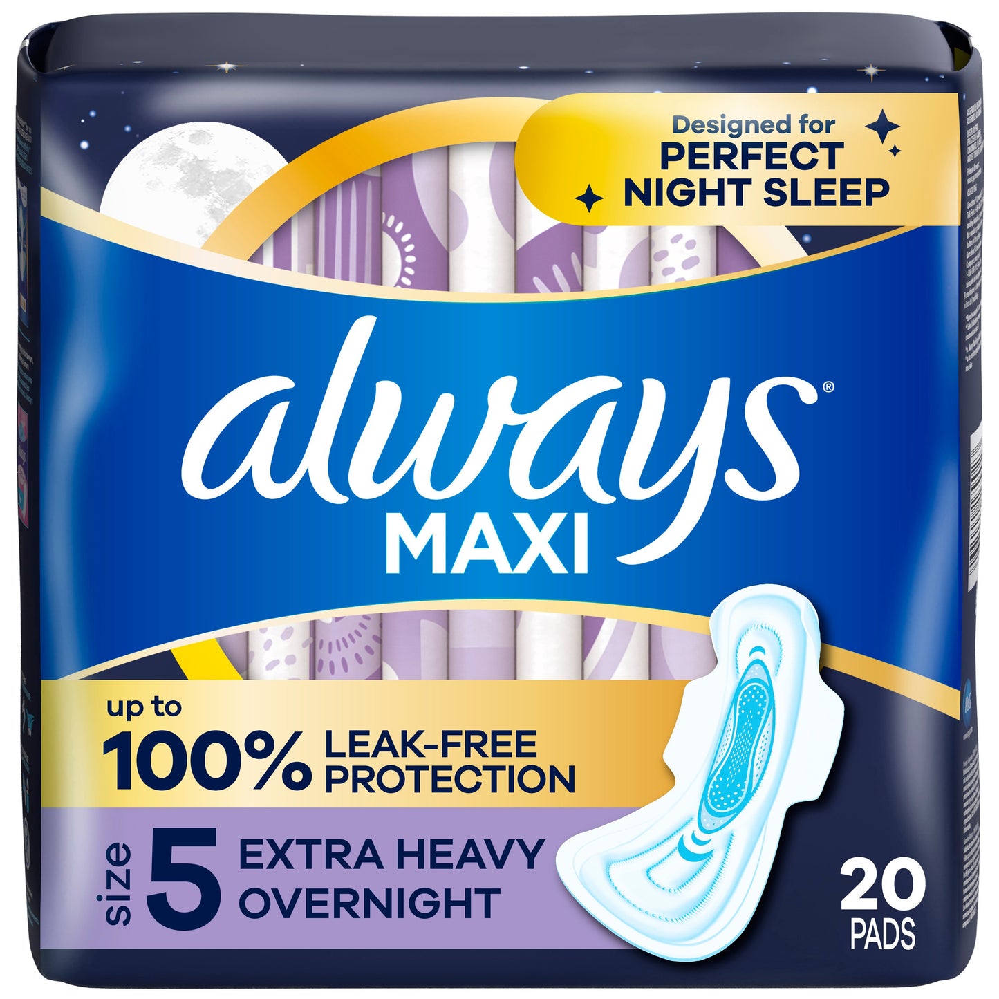 Always Maxi Overnight Pads with Wings, Extra Heavy Overnight, Unscented Size 5