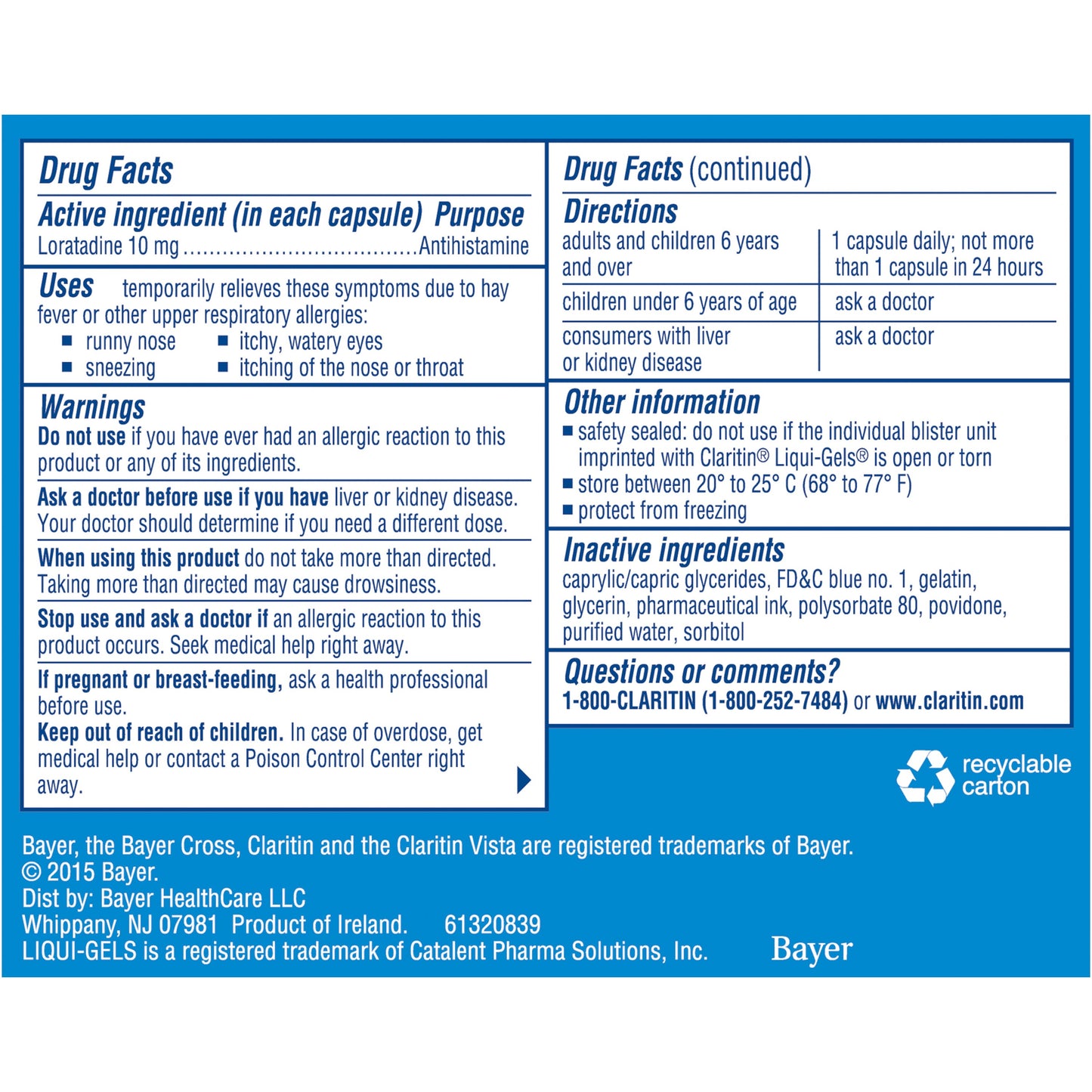 Claritin Liqui-Gels 24 Hour Allergy Relief Capsules