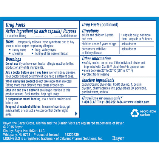 Claritin Liqui-Gels 24 Hour Allergy Relief Capsules