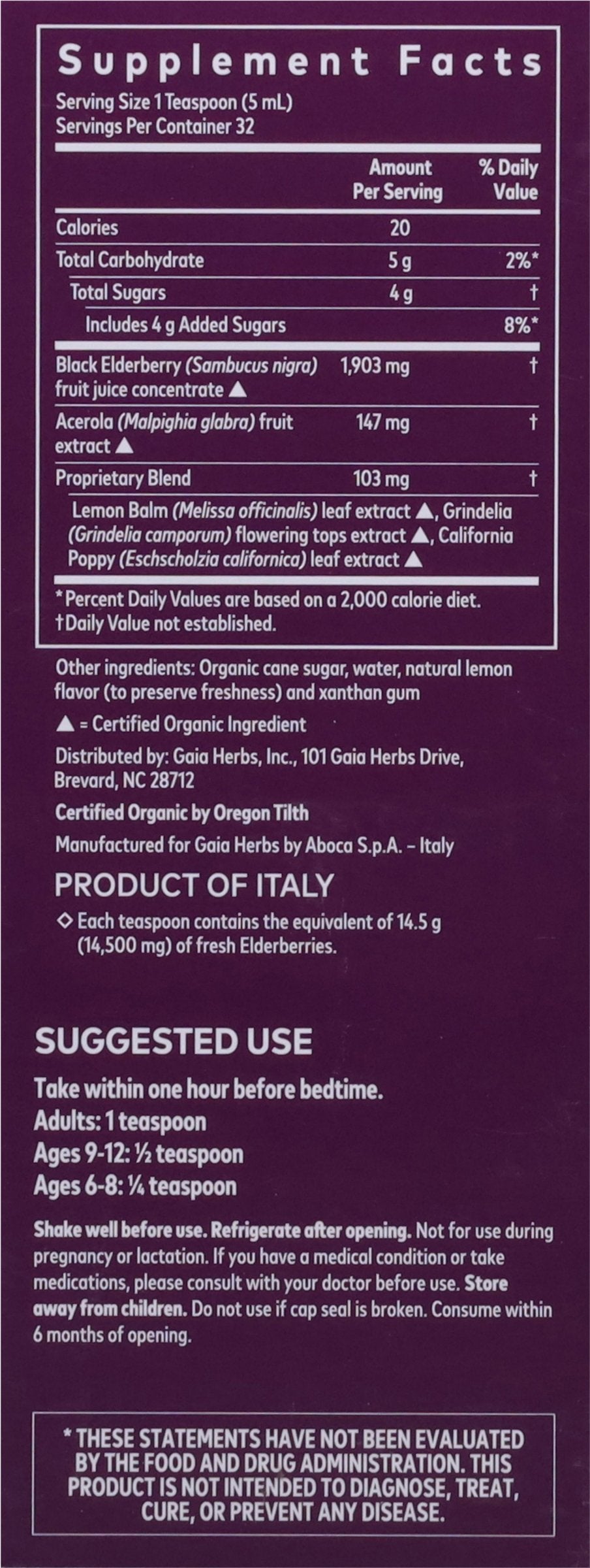 Gaia Herbs Black Elderberry Nighttime Syrup