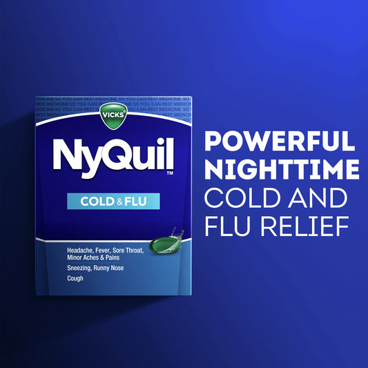 Vicks NyQuil Cold & Flu Relief Liquicaps Over-the-Counter Medicine, Powerful Multi-Symptom Nighttime Relief