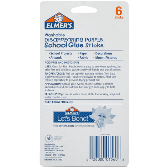 Elmer's Washable Disappering Purple School Glue Sticks