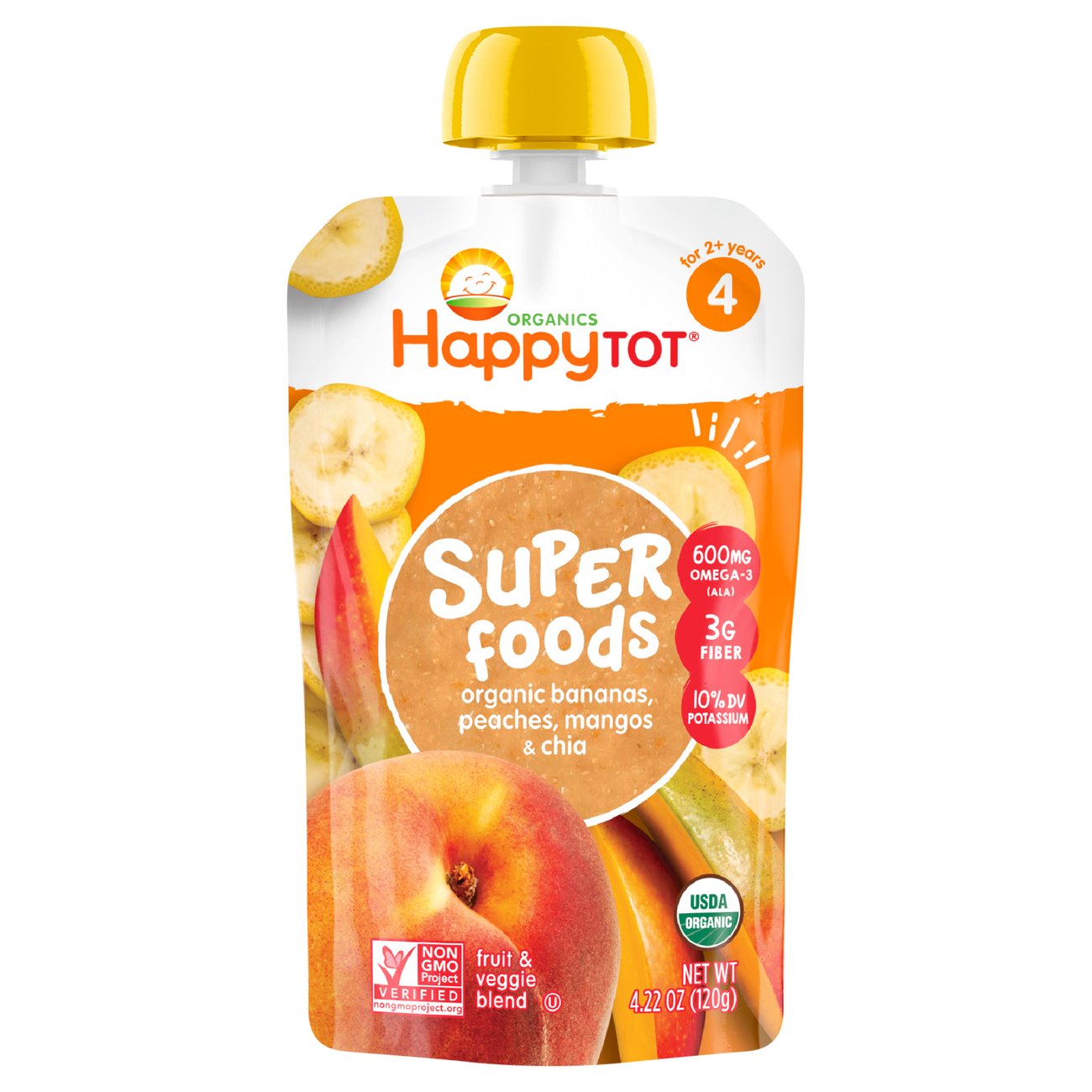 Happy Tot Organics Superfoods Pouch - Bananas Peaches Mangos & Chia