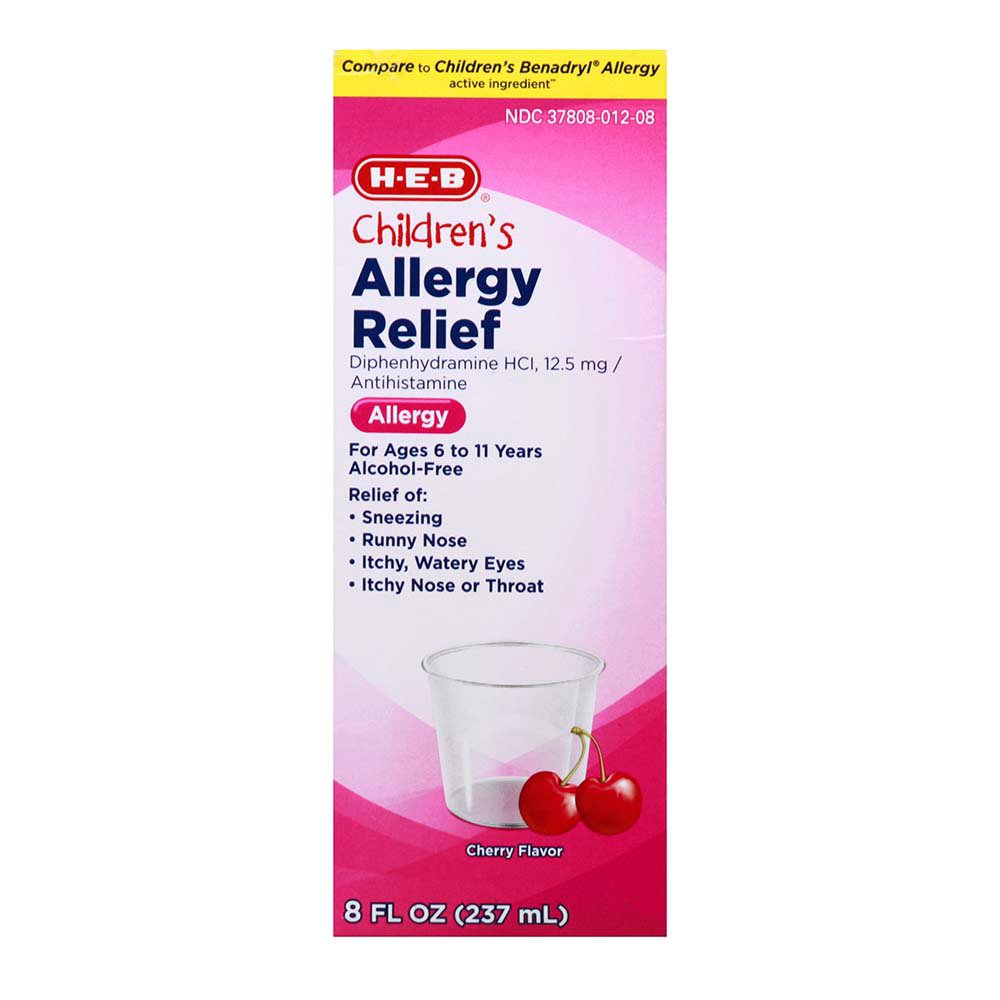 H-E-B Children’s Allergy Relief Diphenhydramine Liquid – Cherry Flavor
