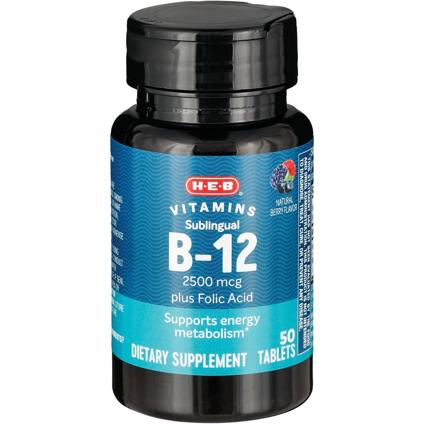 H-E-B Vitamins 2,500 mcg B-12 Plus Folic Acid Sublingual Tablets - Berry