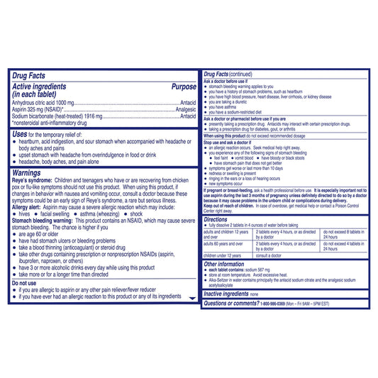 Alka-Seltzer Antacid & Pain Relief Effervescent Tablets - Original