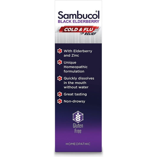 Sambucol Black Elderberry Homeopathic Cold & Flu Relief Quick Dissolve Tablets