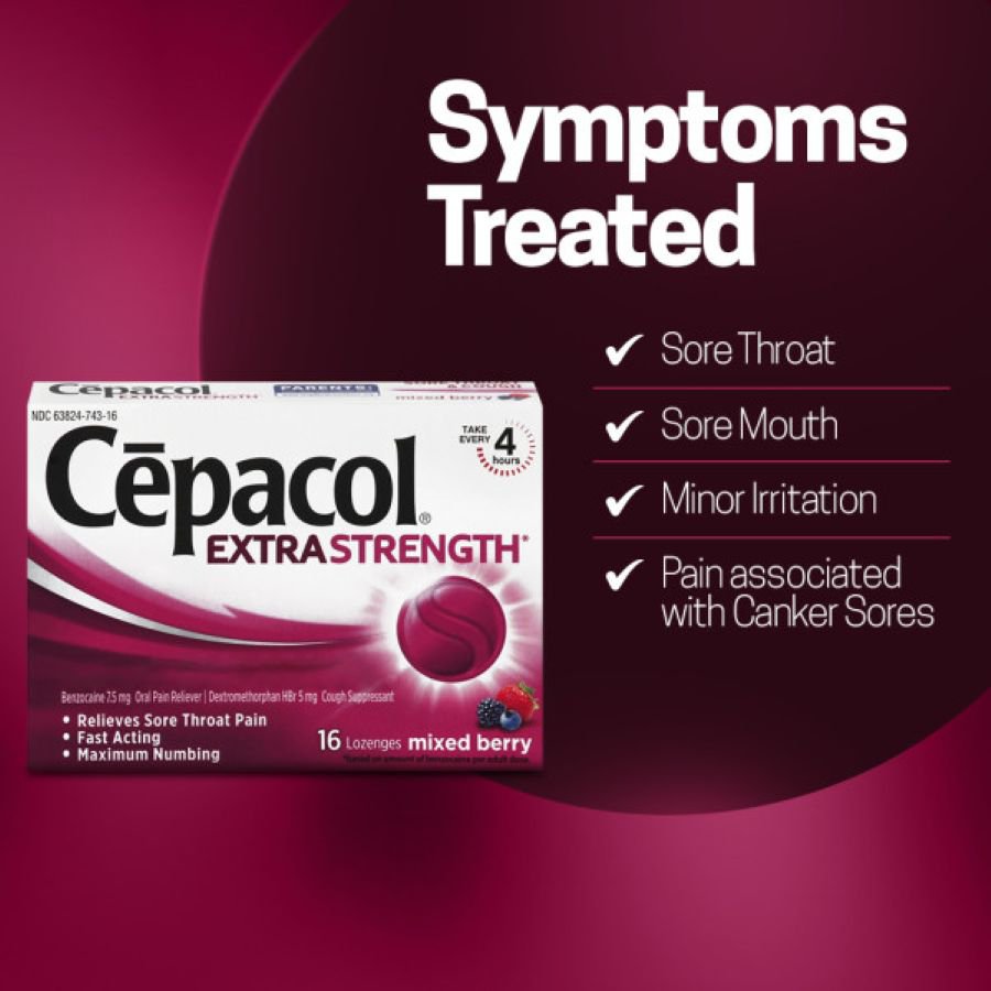 Cepacol Extra Strength Lozenges Sore Throat & Cough Mixed Berry