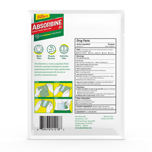 Absorbine Jr. Plus Pain Relief Back Patch XL