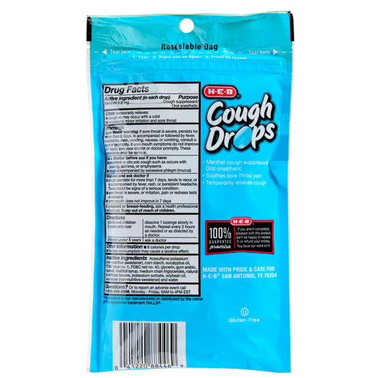 H-E-B Sugar Free Cough Drops – Menthol