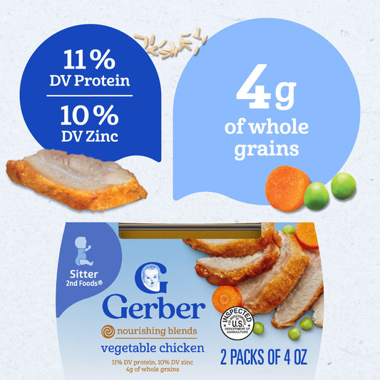 Gerber Stage 2 Baby Food - Vegetable Chicken, 4 oz Tubs