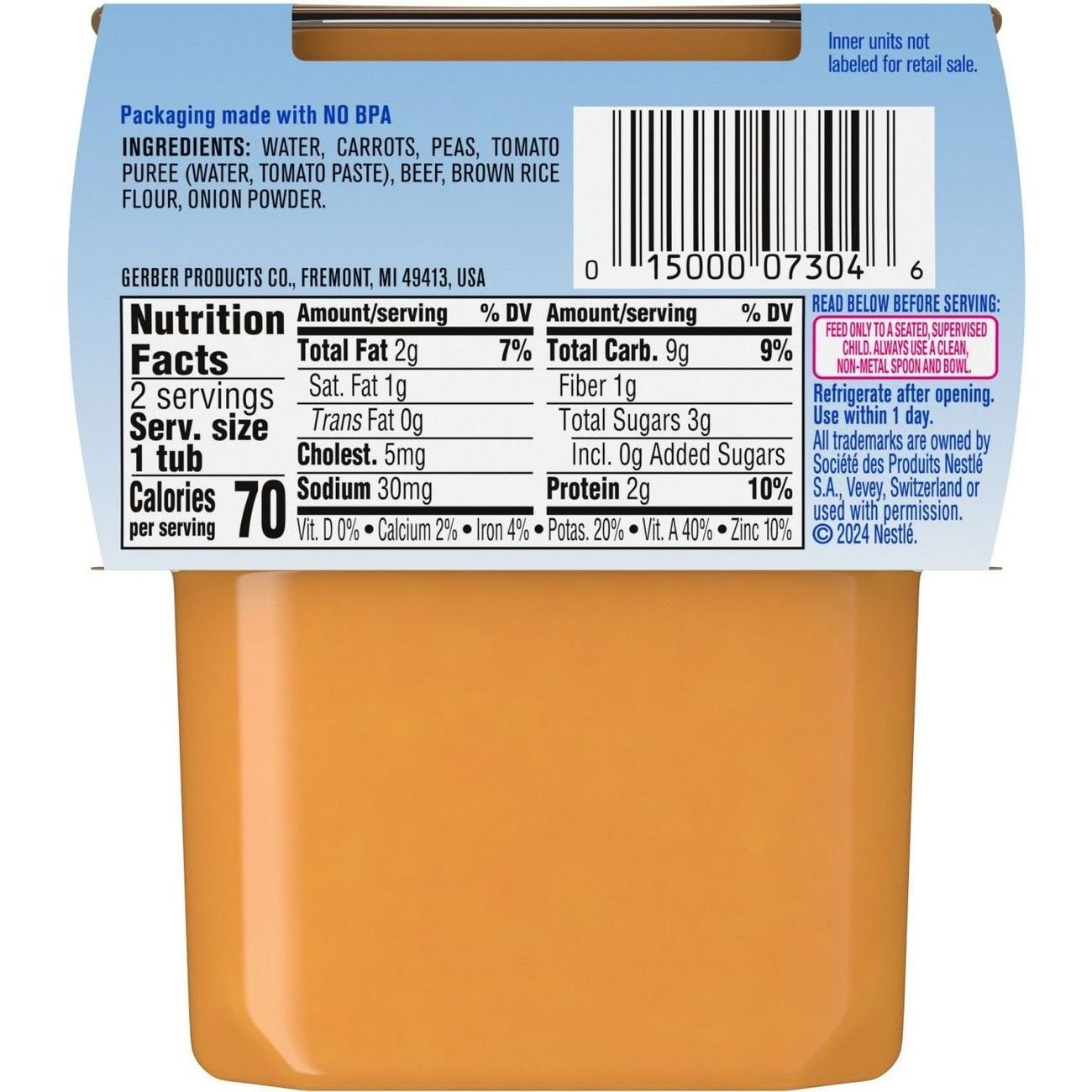 Gerber Stage 2 Baby Food - Vegetable Beef, 4 oz Tubs