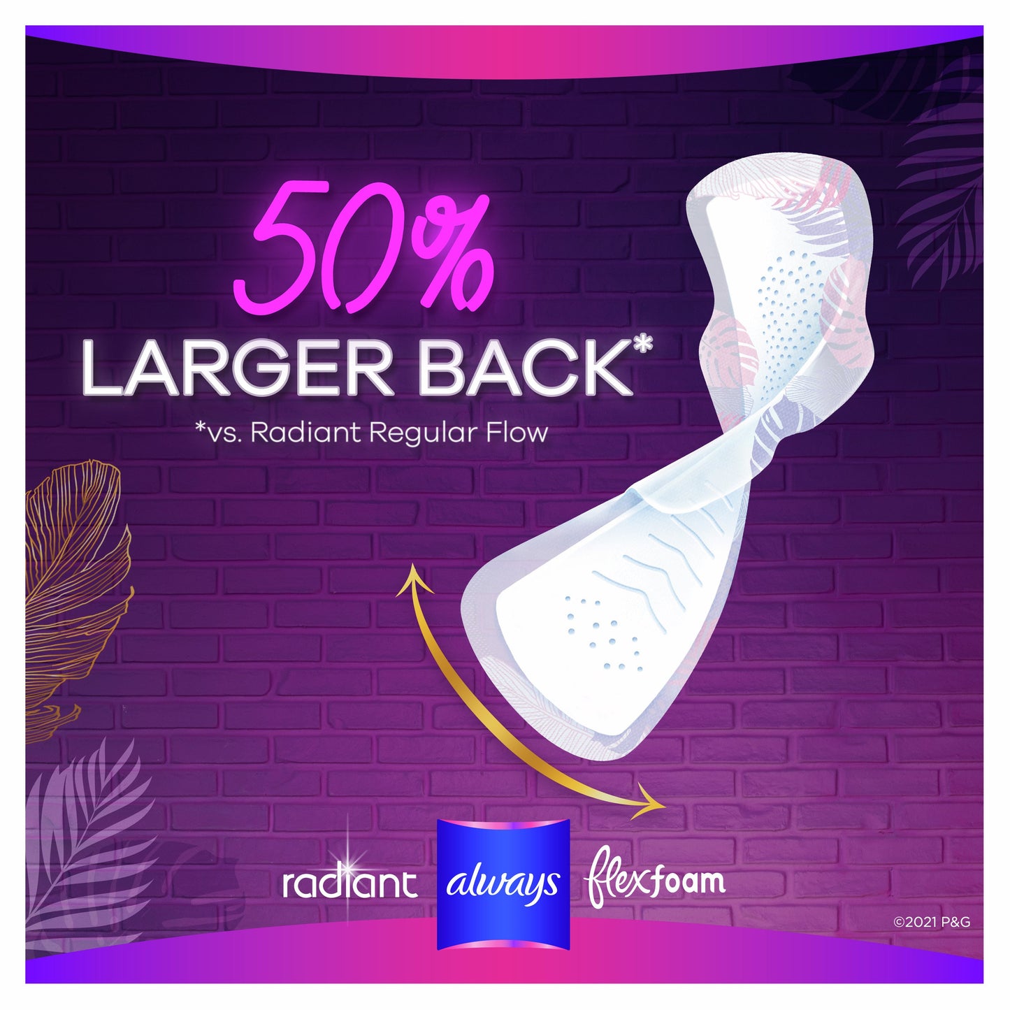 Always Radiant FlexFoam Overnight Pads with Wings - Size 4