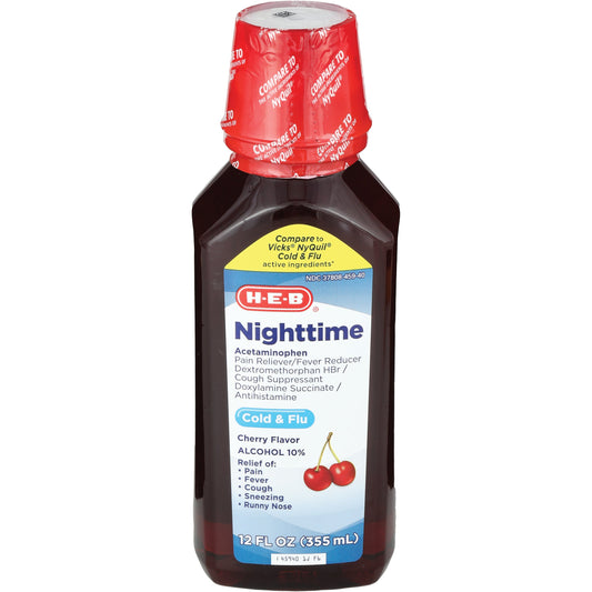 H-E-B Nighttime Cold & Flu Relief Liquid – Cherry Flavor