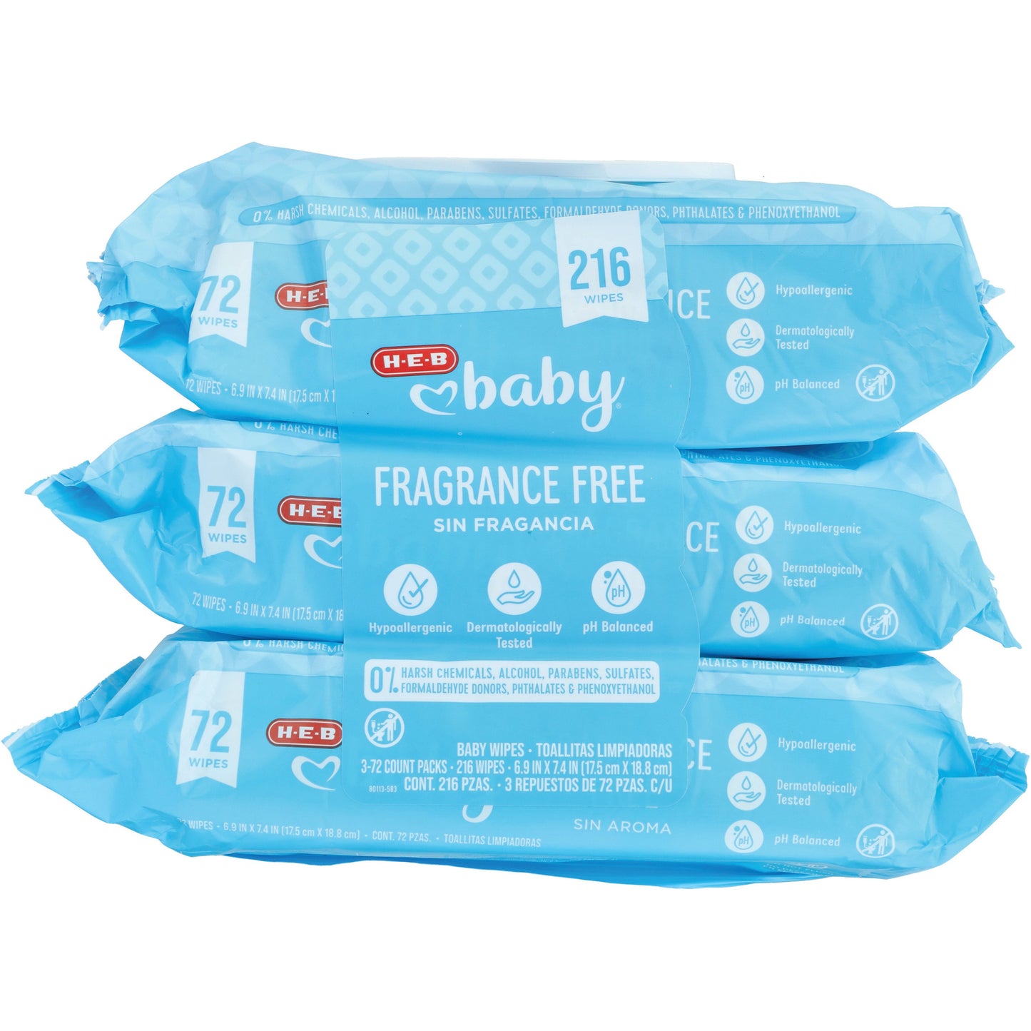 H-E-B Baby Wipes - Fragrance Free, 3 pk