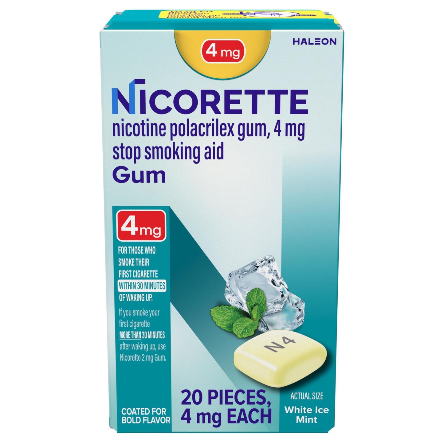 Nicorette Nicotine Gum Stop Smoking Aid with Behavioral Support Program, 4 mg, White Ice Mint Flavor