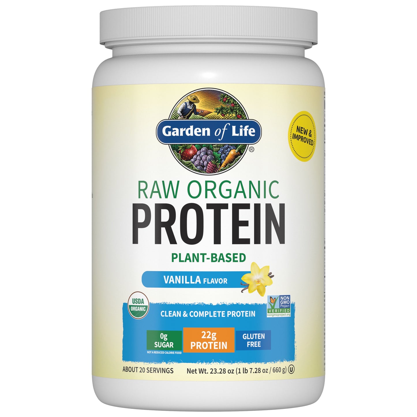 Garden of Life Raw Organic Plant Based 22g Protein Powder - Vanilla