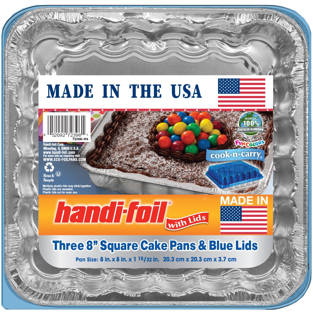 Handi-Foil Square Cake Pans & Blue Lids, 3 pk