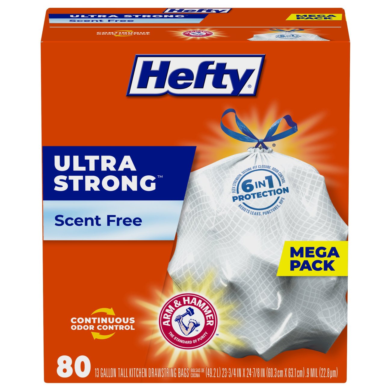 Hefty Ultra Strong Tall Kitchen Drawstring Trash Bags, 13 Gallon - Scent Free