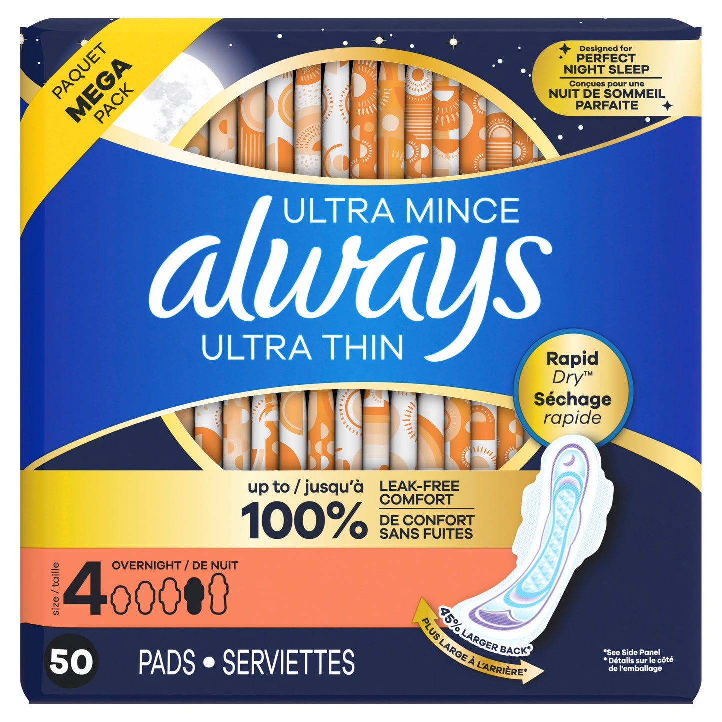 Always Ultra Thin Overnight Pads with Wings - Size 4