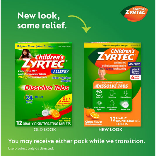 Children's Zyrtec 24 Hr Children's Allergy Dissolve Tablets, Citrus