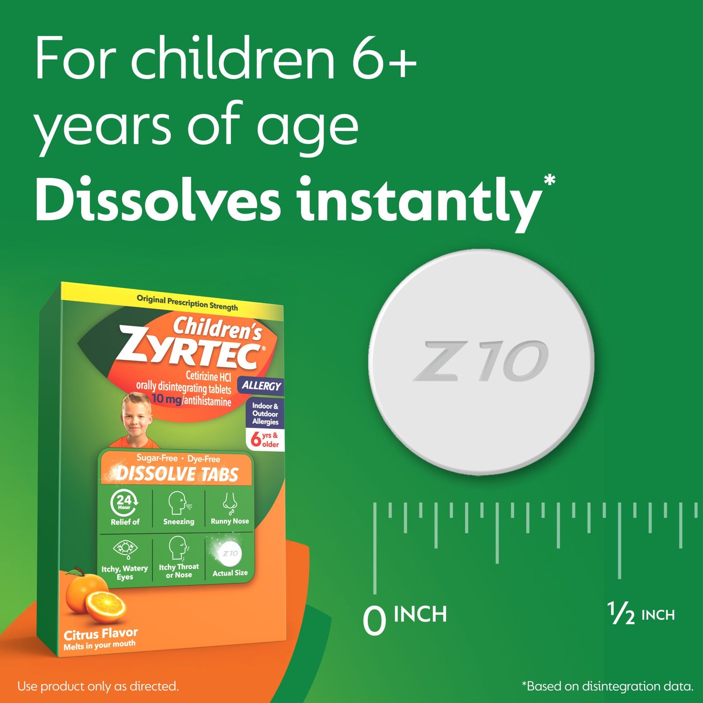 Children's Zyrtec 24 Hr Children's Allergy Dissolve Tablets, Citrus